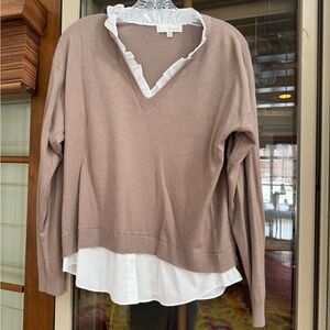 Pinch Women's Brown V-Neck Sweater with White Trim